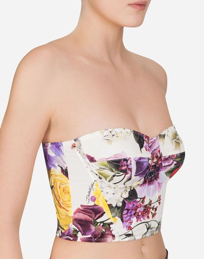 Shop Dolce & Gabbana Printed Silk Bustier In Floral Print