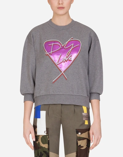 Shop Dolce & Gabbana Printed Cotton Sweatshirt In Gray