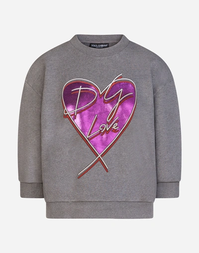 Shop Dolce & Gabbana Printed Cotton Sweatshirt In Gray