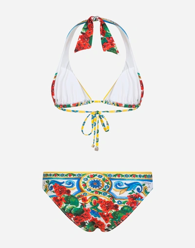 Shop Dolce & Gabbana Printed Triangle Bikini In Majolica Print