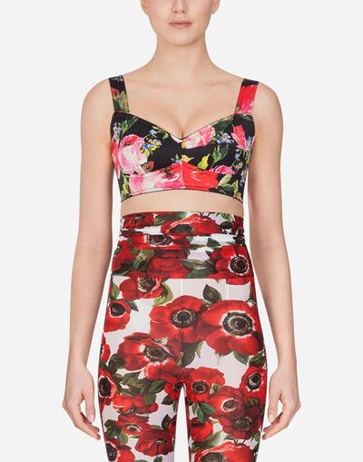 Shop Dolce & Gabbana Cropped Peony-print Bustier Top In Floral Print