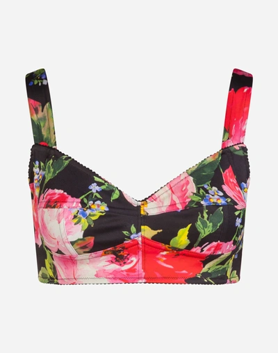 Shop Dolce & Gabbana Cropped Peony-print Bustier Top In Floral Print