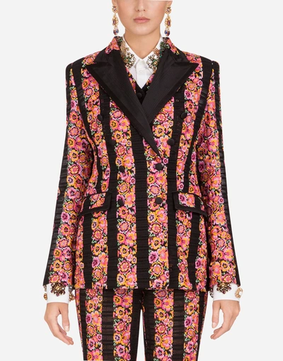 Shop Dolce & Gabbana Striped Jacket With Floral Embroidery In Multi-colored