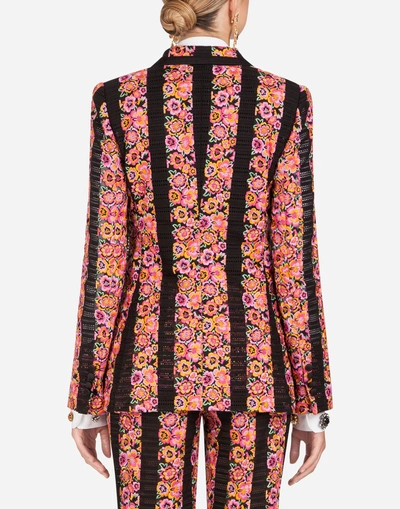 Shop Dolce & Gabbana Striped Jacket With Floral Embroidery In Multi-colored