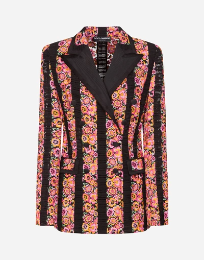 Shop Dolce & Gabbana Striped Jacket With Floral Embroidery In Multi-colored