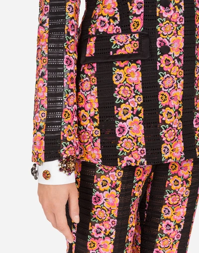 Shop Dolce & Gabbana Striped Jacket With Floral Embroidery In Multi-colored