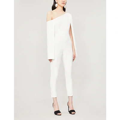 Lavish Alice One-shoulder Cape Crepe Jumpsuit In White | ModeSens