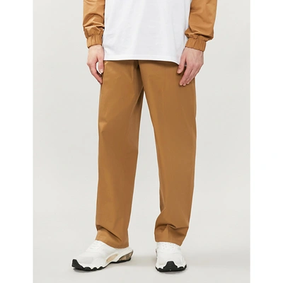 Shop Burberry Belted Cotton-twill Trousers In Toffee