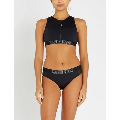 Calvin Klein Logo-embossed Bikini Top In 094 Pvh Black | ModeSens