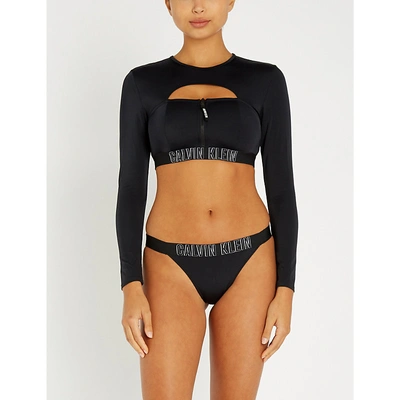 Calvin Klein Intense Power Rash Guard Stretch-jersey Bikini Top In 094 Pvh  Black | ModeSens