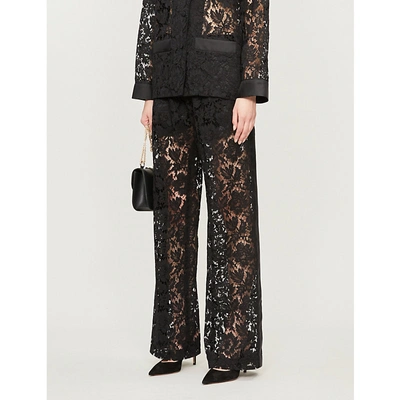 Shop Valentino Wide-leg Lace Trousers In Black