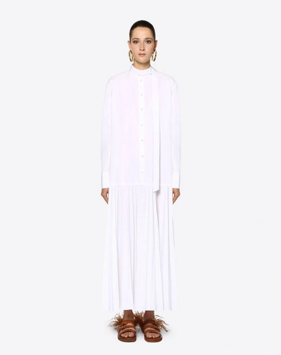Shop Valentino Pleated Technical Poplin Dress In White
