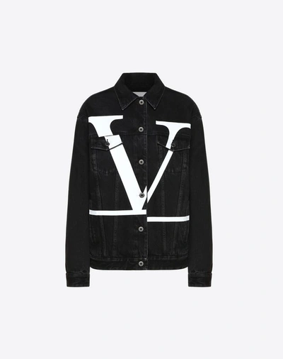 Shop Valentino Vlogo Deconstructed Denim Jacket In Black