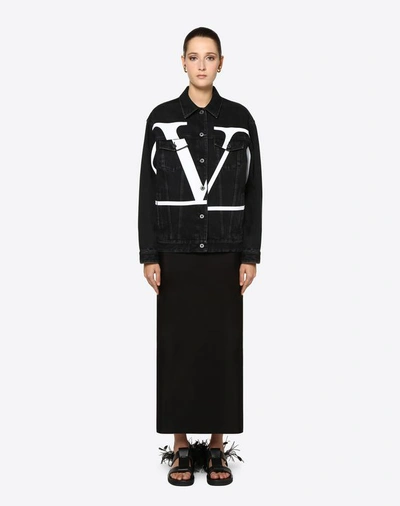 Shop Valentino Vlogo Deconstructed Denim Jacket In Black