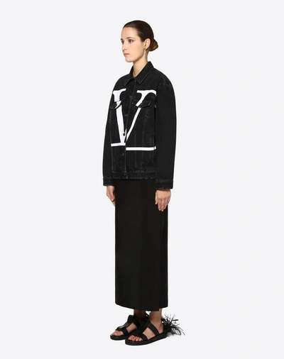 Shop Valentino Vlogo Deconstructed Denim Jacket In Black