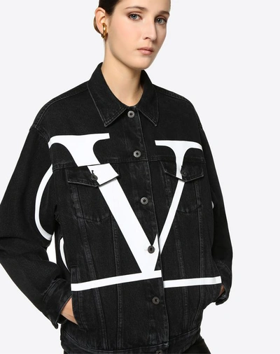 Shop Valentino Vlogo Deconstructed Denim Jacket In Black