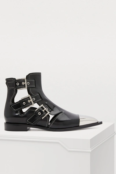 Shop Alexander Mcqueen Studded Ankle Boots In 1090 - Black/ivory/silver