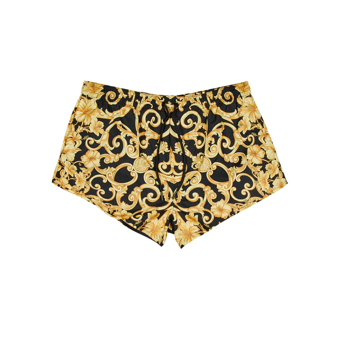 Versace Hibiscus Baroque Swim Shorts In Yellow | ModeSens
