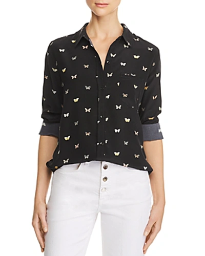 Shop Rails Kate Printed Silk Shirt In Black Butterflies