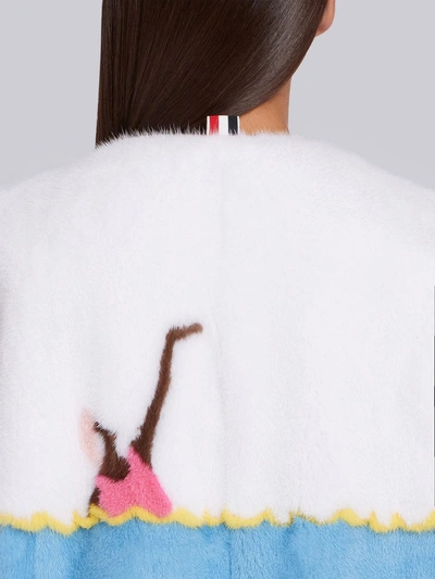 Shop Thom Browne Beach Intarsia Mink Cardigan Coat In White