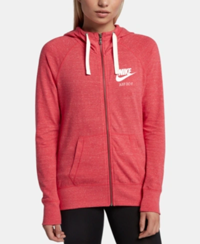 Shop Nike Gym Vintage Full-zip Hoodie In Bright Red