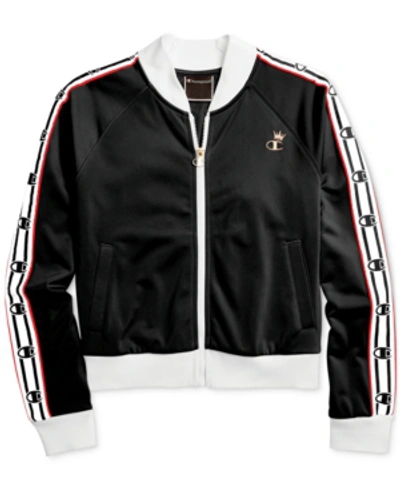 Shop Champion Cropped Logo Bomber Jacket In Black/white/red
