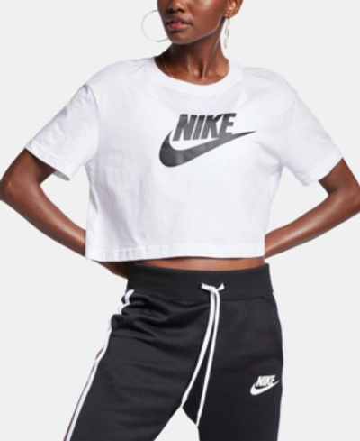Shop Nike Women's Sportswear Cotton Logo Cropped T-shirt In White