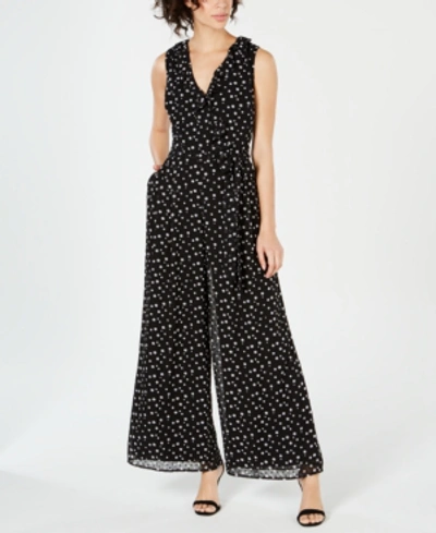 Shop Donna Ricco Polka Dot Ruffled Jumpsuit In Black/white
