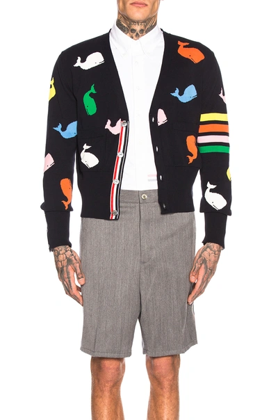 Shop Thom Browne Whale Icon Cardigan In Navy