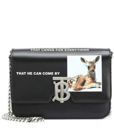 Shop Burberry Small Tb Leather Shoulder Bag In Black