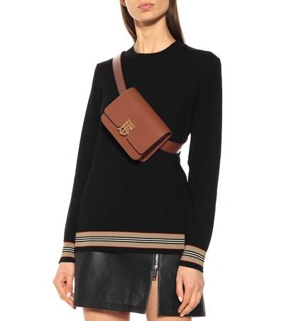 Shop Burberry Tb Leather Belt Bag In Brown