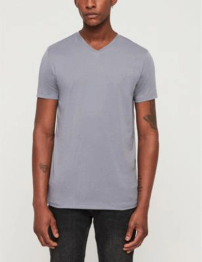 Shop Allsaints Tonic V-neck Cotton-jersey T-shirt In Detroit Blue