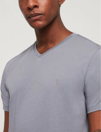 Shop Allsaints Tonic V-neck Cotton-jersey T-shirt In Detroit Blue