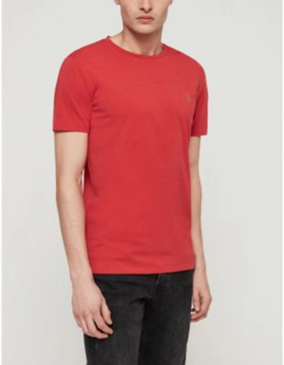 Shop Allsaints Tonic Crewneck Cotton-jersey T-shirt In Flash Red