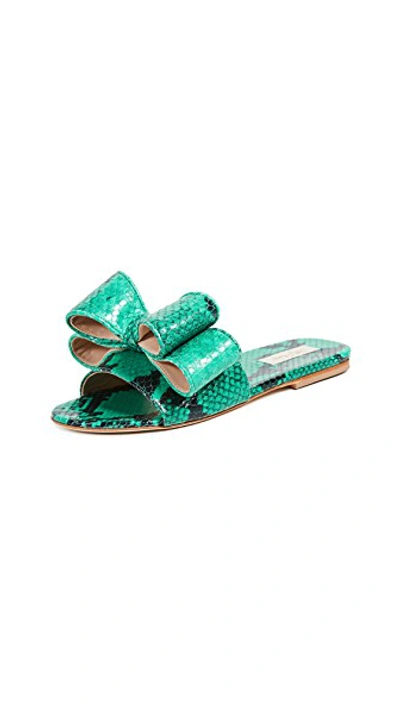 Shop Polly Plume Lola Bow Slides In Jade