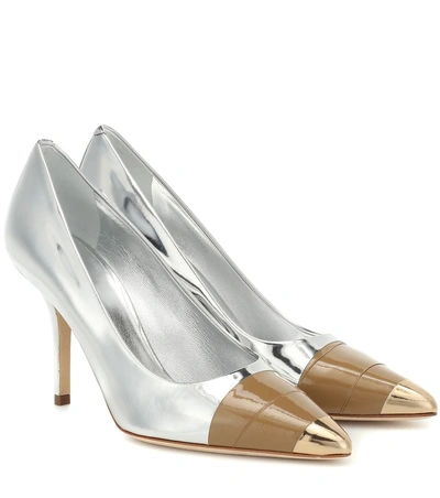 Shop Burberry Annalise Metallic Leather Pumps In Silver