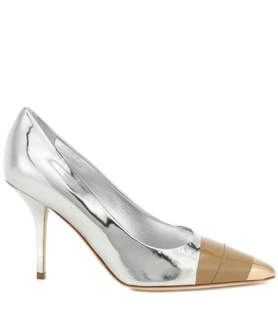 Shop Burberry Annalise Metallic Leather Pumps In Silver