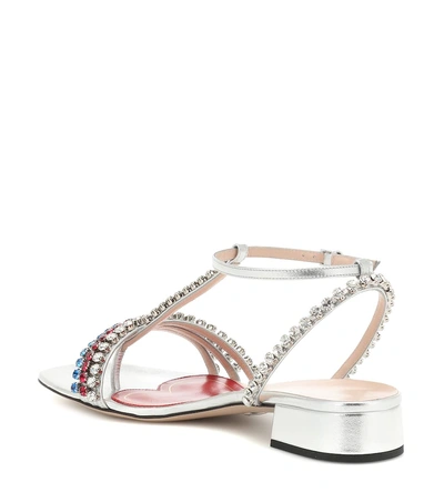 Shop Gucci Bertie Embellished Leather Sandals In Metallic