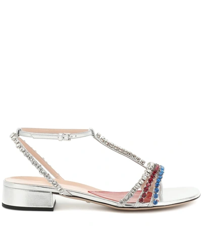Shop Gucci Bertie Embellished Leather Sandals In Metallic