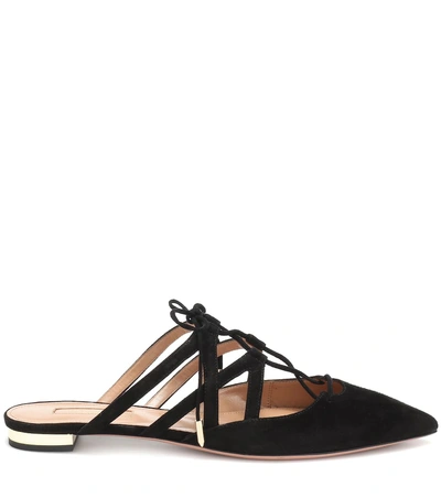 Shop Aquazzura Belgravia Suede Slippers In Black