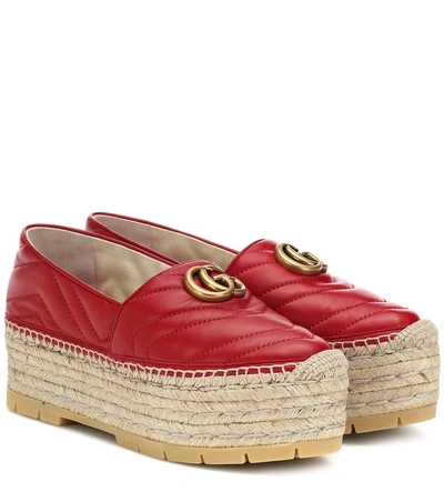 Shop Gucci Double G Leather Espadrilles In Red