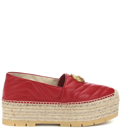 Shop Gucci Double G Leather Espadrilles In Red