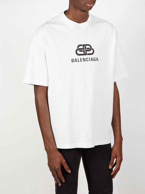 Balenciaga Logo Printed Cotton Jersey T-shirt In White | ModeSens