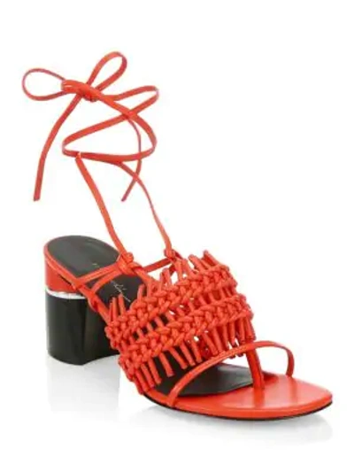 Shop 3.1 Phillip Lim / フィリップ リム Drum Ankle-strap Crochet Leather Sandals In Crimson