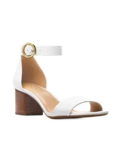 Shop Michael Michael Kors Lena Flex Mid Leather Ankle Strap Sandals In Optic White