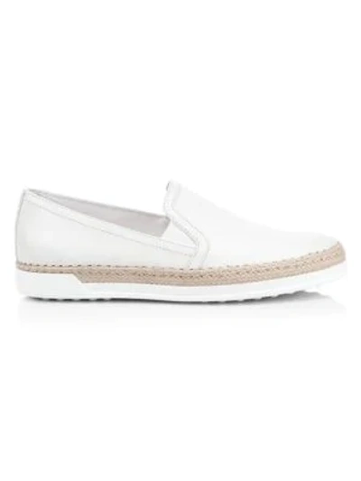 Shop Tod's Slip-on Leather Espadrille Sneakers In White