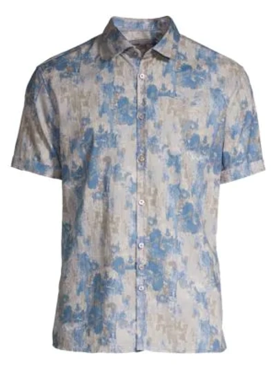 Shop John Varvatos Slim-fit Short Sleeve Linen Button-down Shirt In Dutch Blue