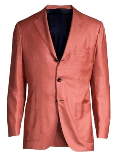 Shop Kiton Solid Silk & Wool Single-breasted Blazer In Red