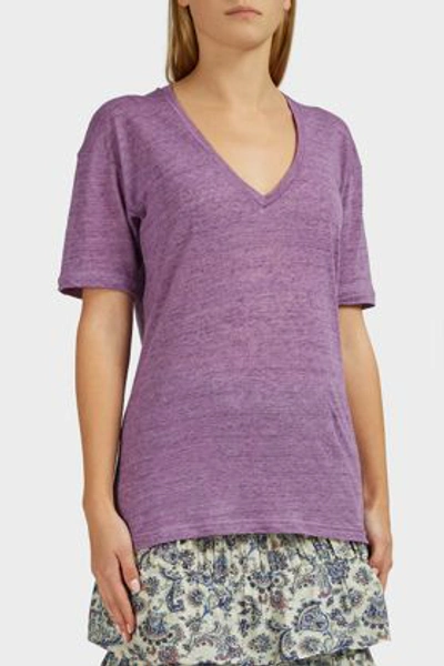 Shop Isabel Marant Maree V-neck Linen T-shirt In Purple