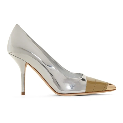 Shop Burberry Silver Annalise Heels In Silver / Go